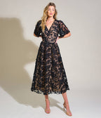 Black Floral Lace Midi Dress - Unique Vintage - Womens, DRESSES, MIDI