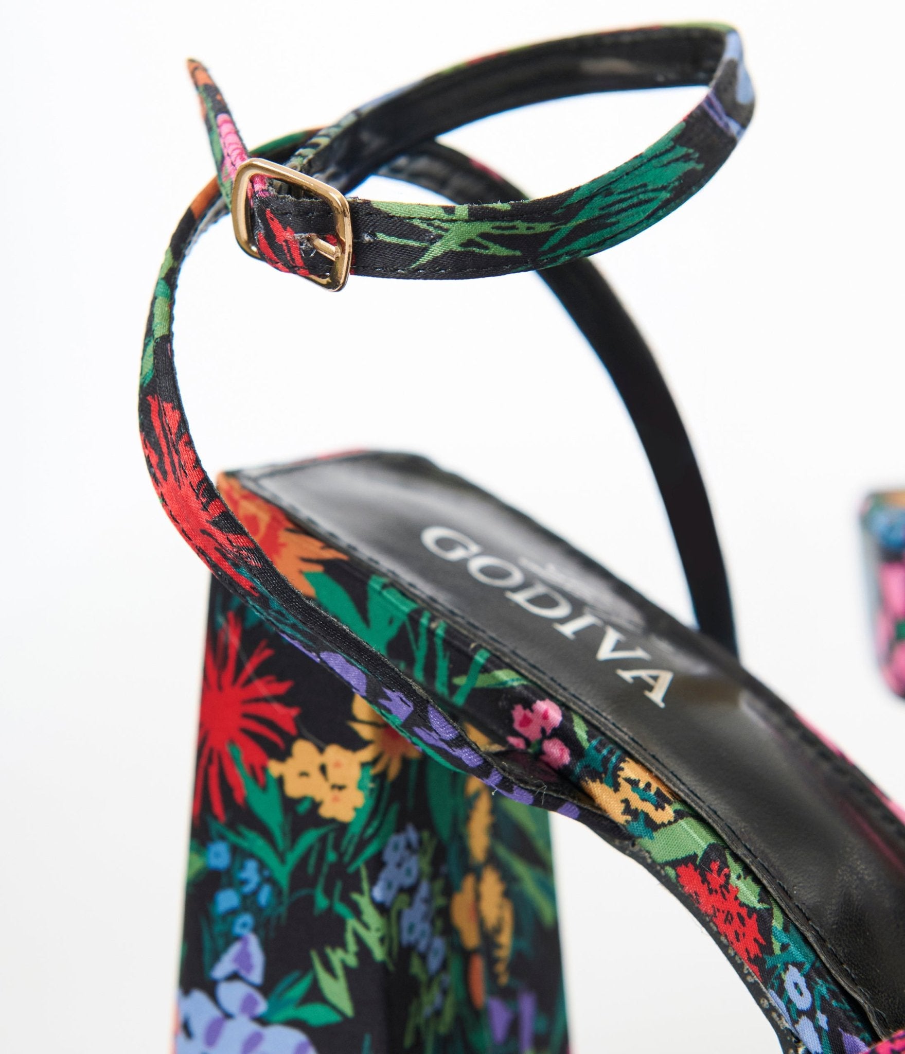 Black Floral Lexico Platform Sandals - Unique Vintage - Womens, SHOES, SANDALS