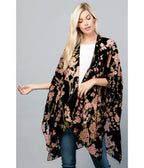 Black Floral Print Velvet Kimono - Unique Vintage - Womens, ACCESSORIES, SLIPS