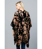 Black Floral Print Velvet Kimono - Unique Vintage - Womens, ACCESSORIES, SLIPS