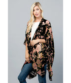Black Floral Print Velvet Kimono - Unique Vintage - Womens, ACCESSORIES, SLIPS