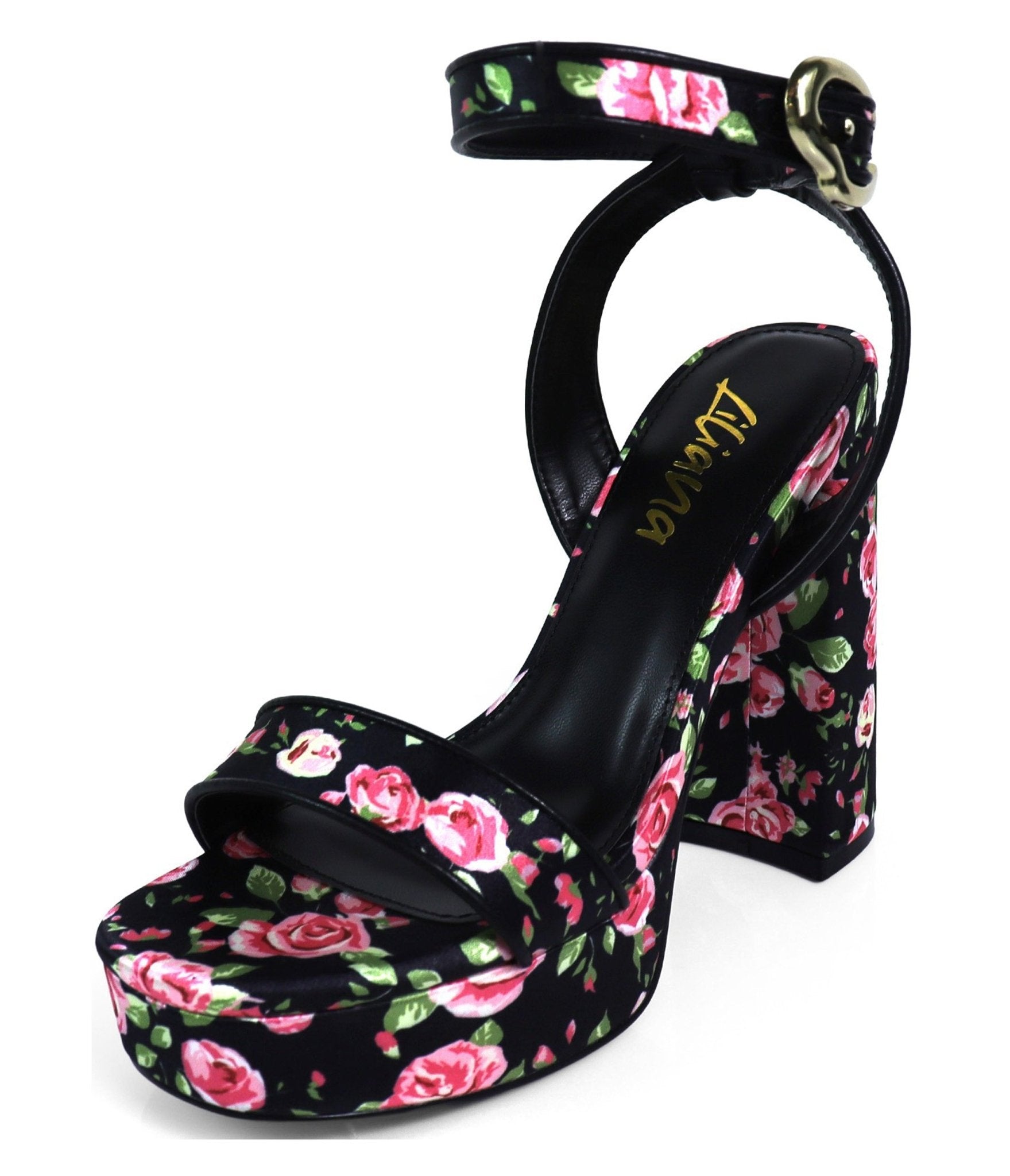 Black Floral Square Toe Platform Heels - Unique Vintage - Womens, SHOES, HEELS