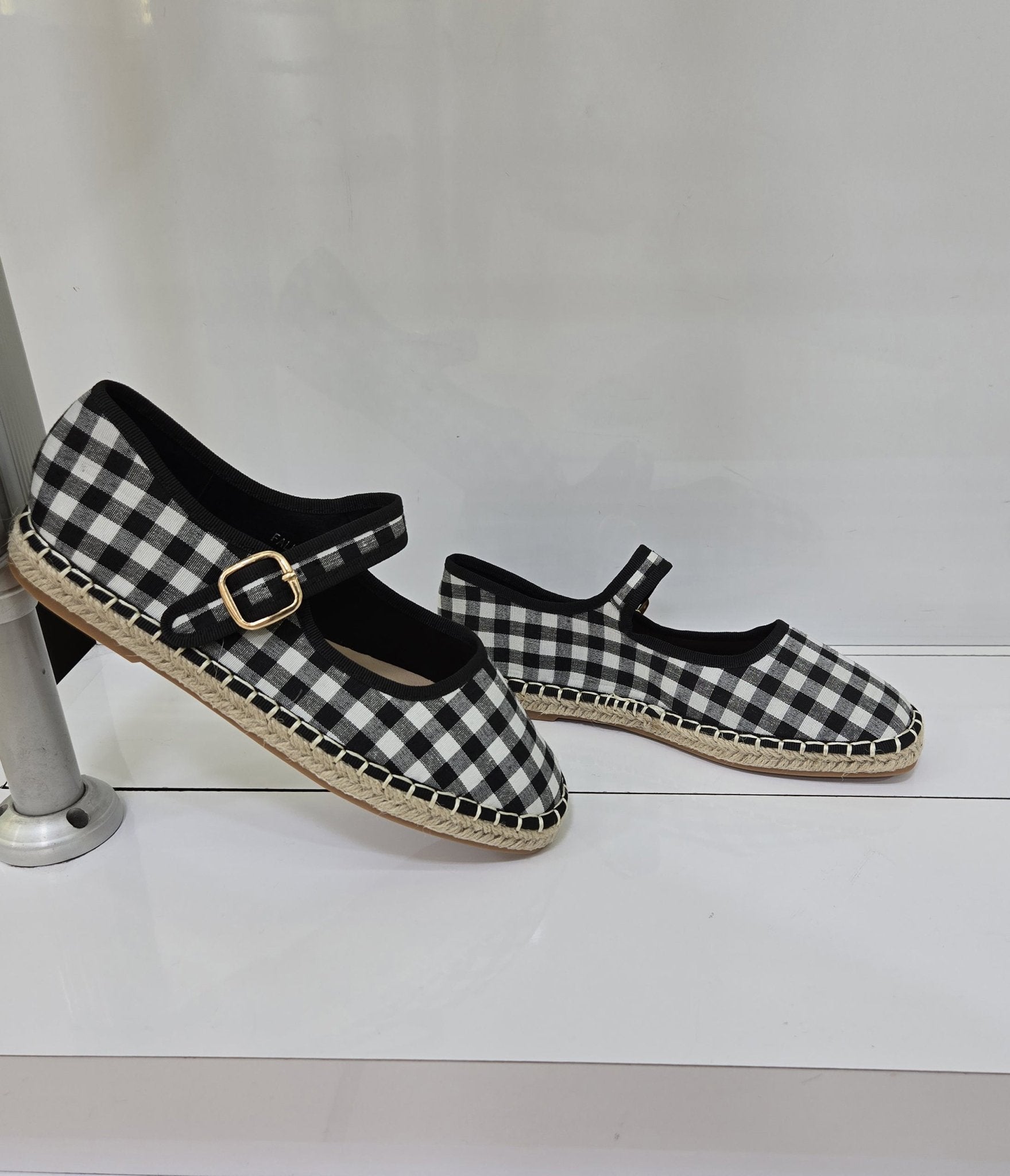 Black Gingham Mary Jane Flats - Unique Vintage - Womens, SHOES, FLATS