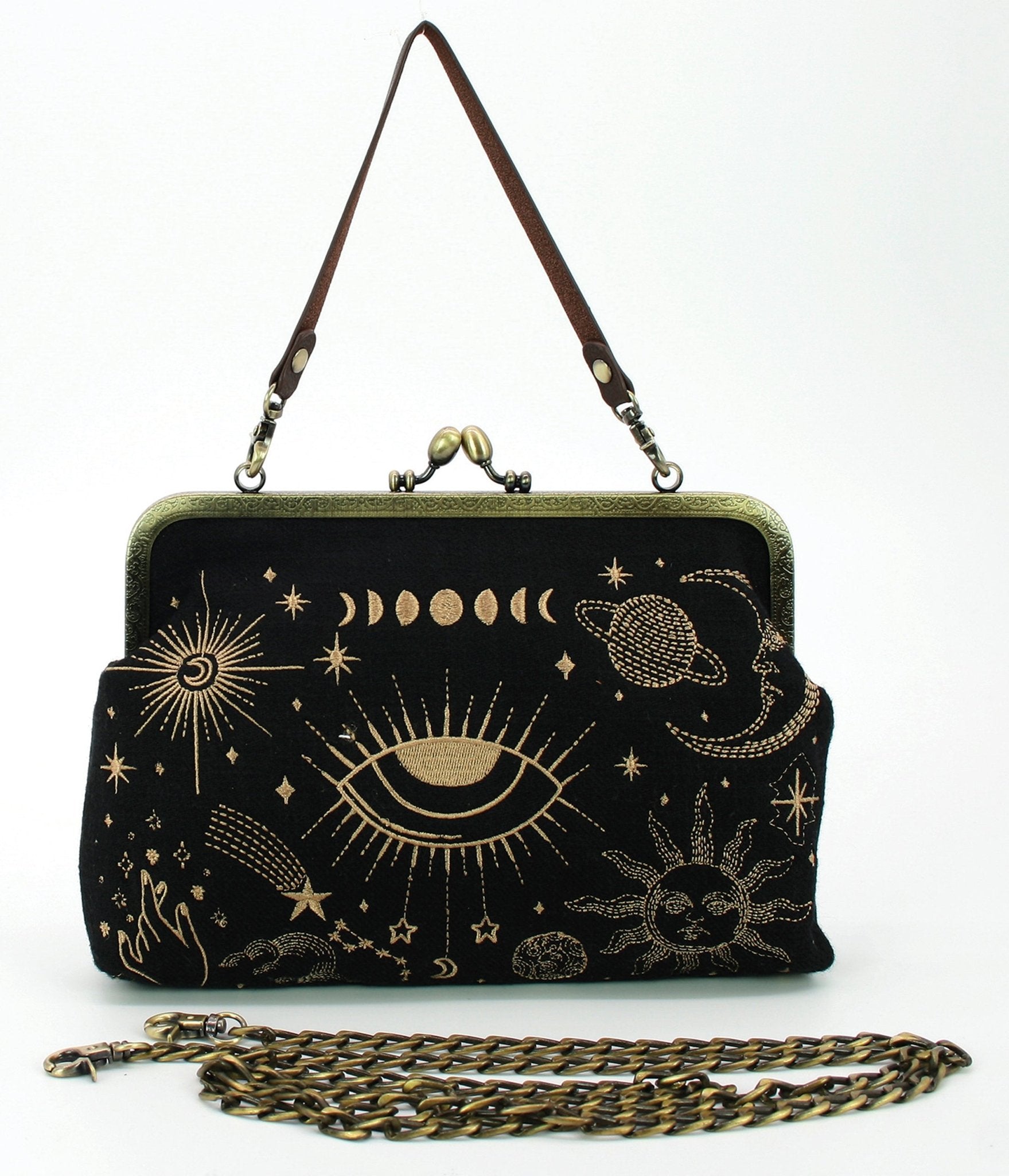 Black & Gold Celestial Handbag - Unique Vintage - Womens, ACCESSORIES, HANDBAGS