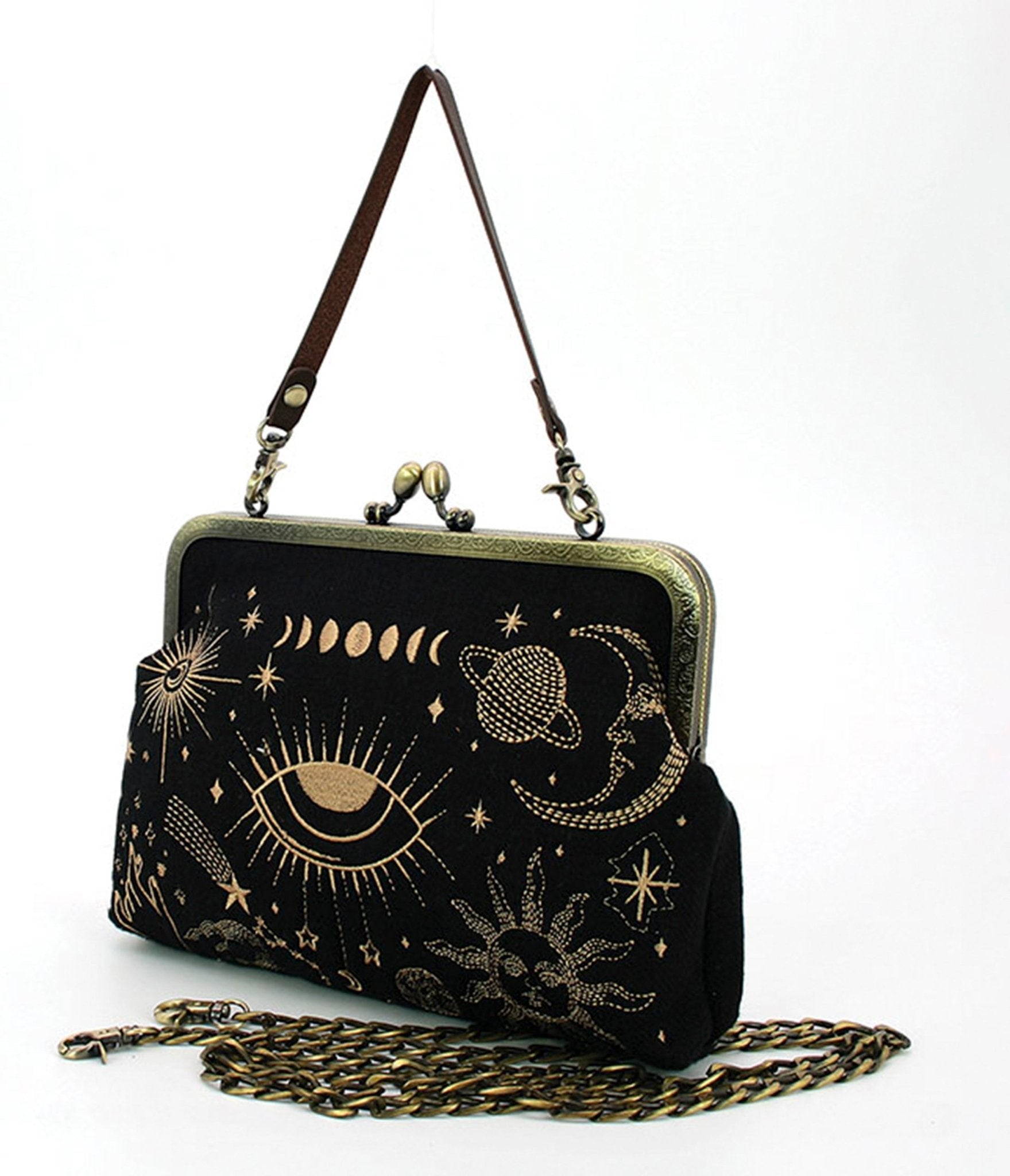 Black & Gold Celestial Handbag - Unique Vintage - Womens, ACCESSORIES, HANDBAGS