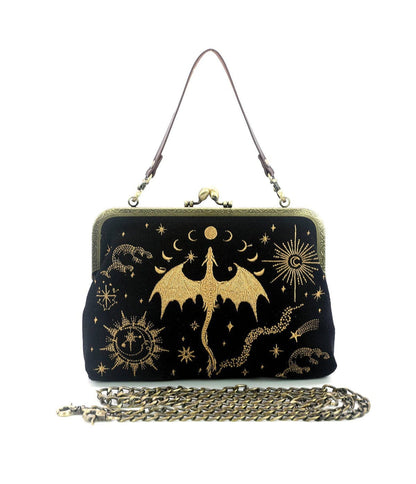 Black & Gold Dragon Handbag - Unique Vintage - Womens, ACCESSORIES, HANDBAGS