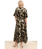 Black & Gold Floral Kimono Sleeve Maxi Dress - Unique Vintage - Womens, DRESSES, MAXI
