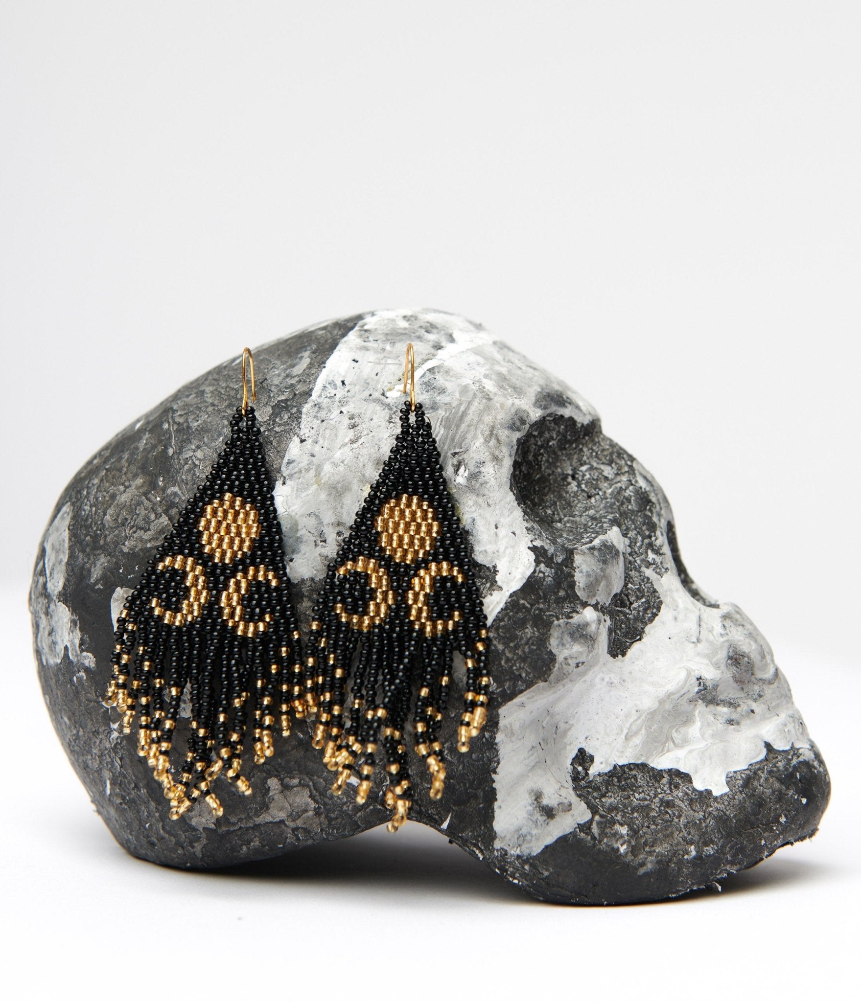 Black & Gold Lunar Reflections Beaded Earrings - Unique Vintage - Womens, ACCESSORIES, JEWELRY