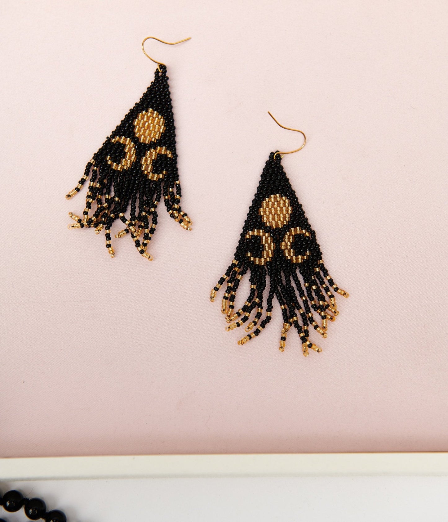 Black & Gold Lunar Reflections Beaded Earrings - Unique Vintage - Womens, ACCESSORIES, JEWELRY