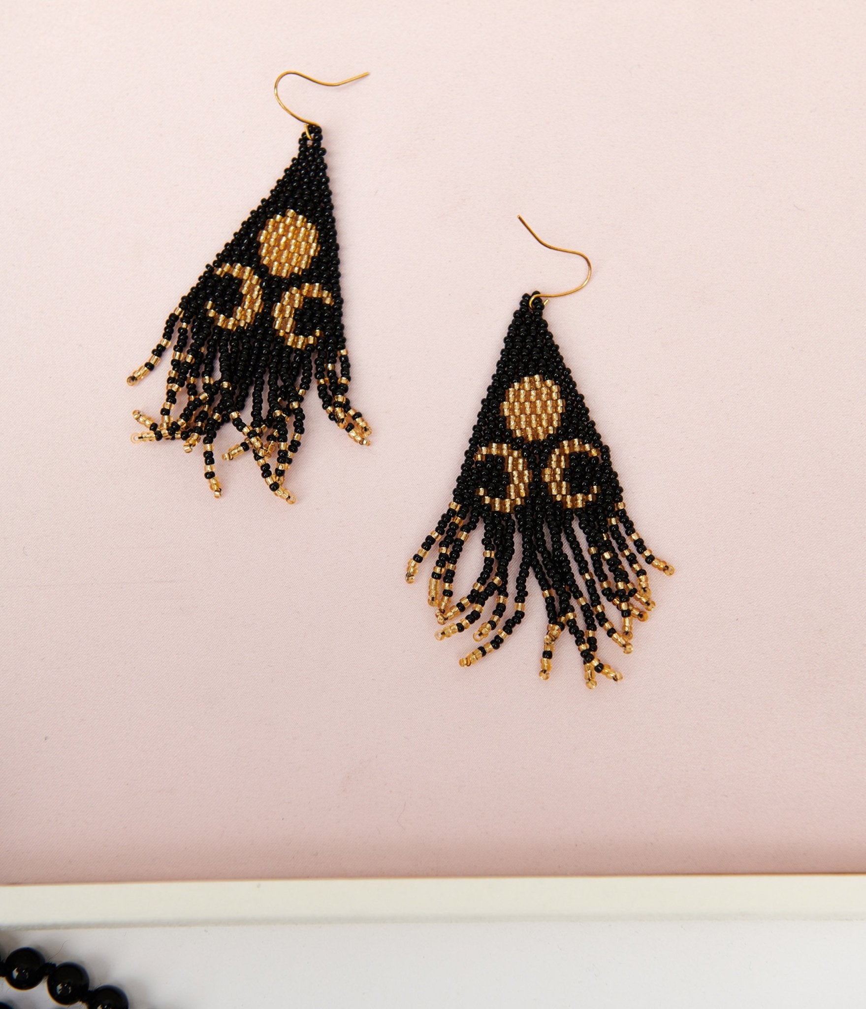 Black & Gold Lunar Reflections Beaded Earrings - Unique Vintage - Womens, ACCESSORIES, JEWELRY