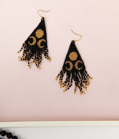 Black & Gold Lunar Reflections Beaded Earrings - Unique Vintage - Womens, ACCESSORIES, JEWELRY