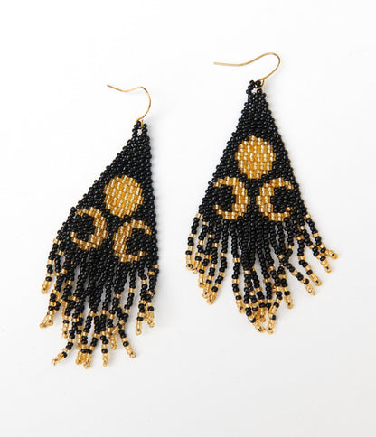 Black & Gold Lunar Reflections Beaded Earrings - Unique Vintage - Womens, ACCESSORIES, JEWELRY