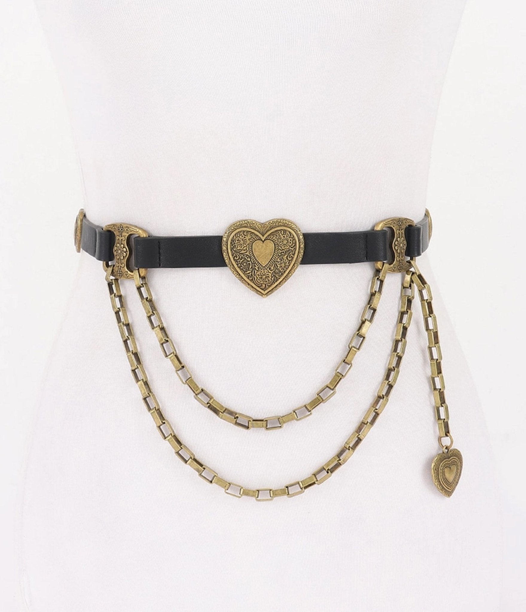 Black & Gold Tone Heart Faux Leather Belt - Unique Vintage - Womens, ACCESSORIES, BELTS
