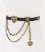 Black & Gold Tone Heart Faux Leather Belt - Unique Vintage - Womens, ACCESSORIES, BELTS