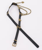 Black & Gold Tone Heart Faux Leather Belt - Unique Vintage - Womens, ACCESSORIES, BELTS