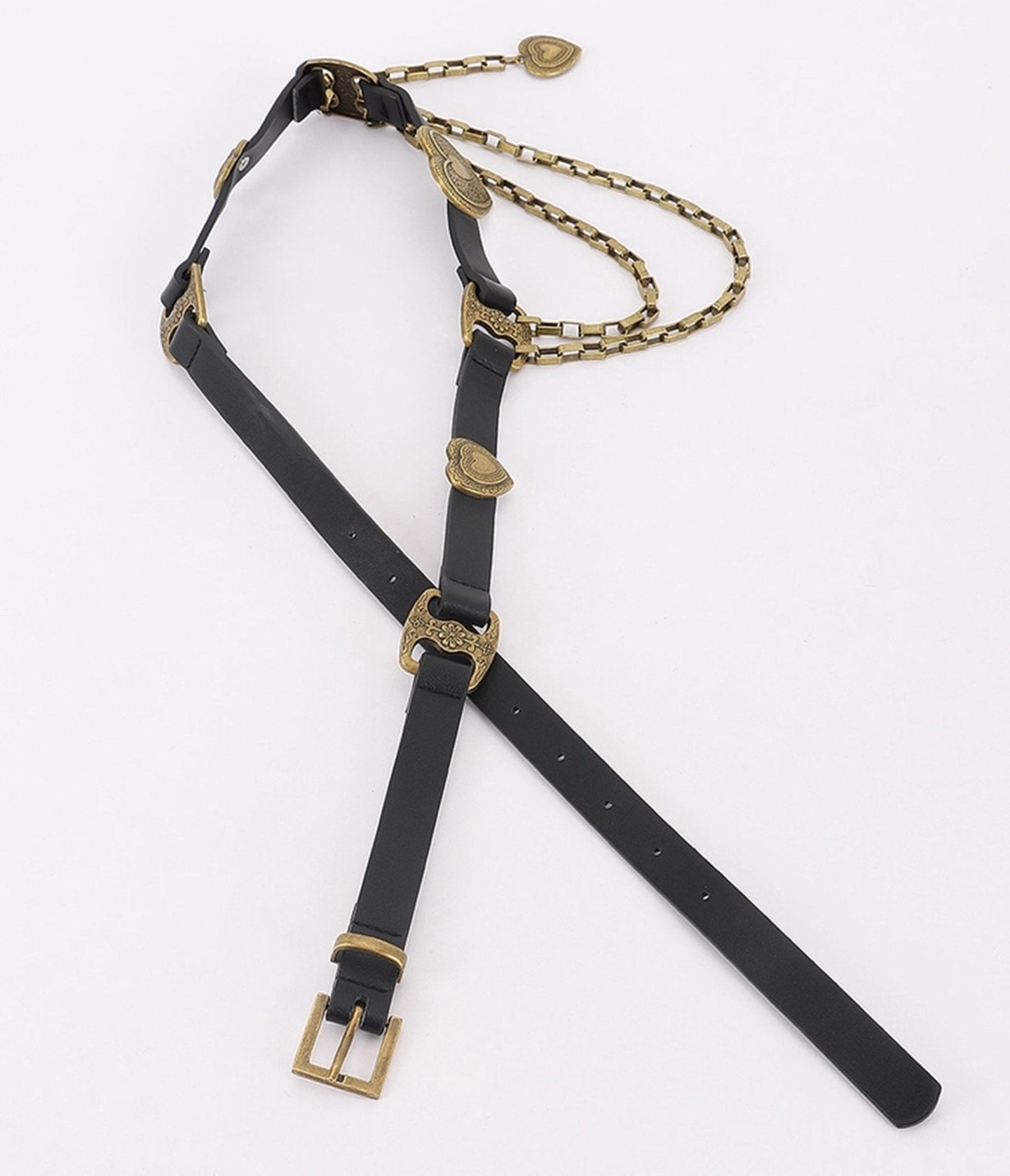 Black & Gold Tone Heart Faux Leather Belt - Unique Vintage - Womens, ACCESSORIES, BELTS