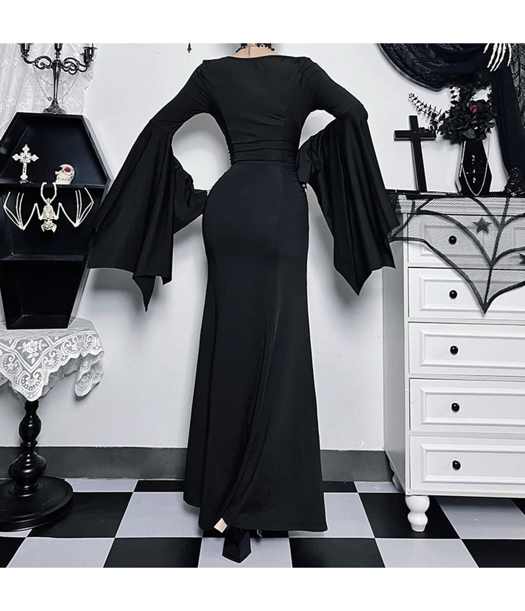 Black Gothic Bell Sleeve Vampire Maxi Dress - Unique Vintage - Womens, DRESSES, MAXI