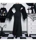 Black Gothic Bell Sleeve Vampire Maxi Dress - Unique Vintage - Womens, DRESSES, MAXI