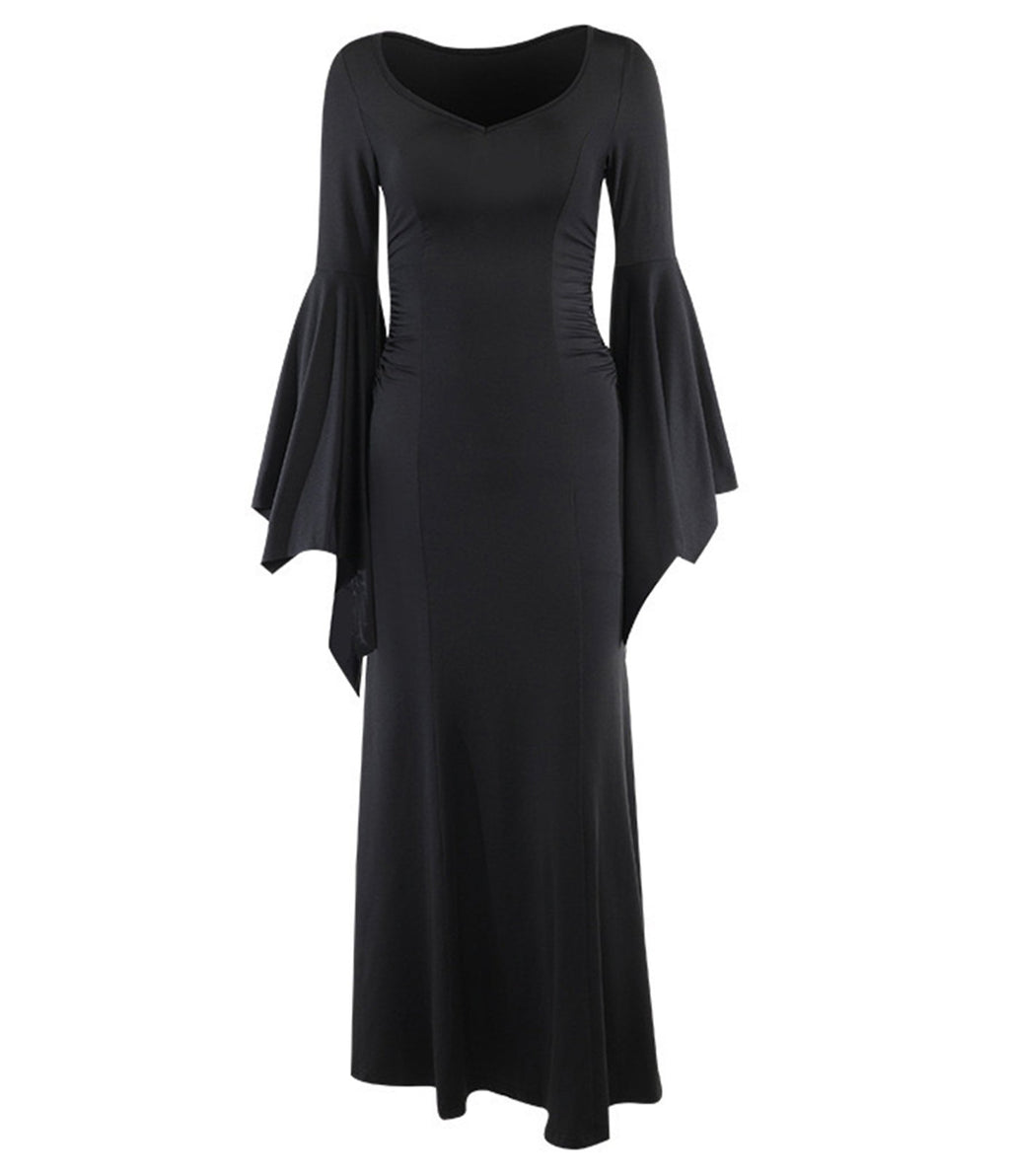 Black Gothic Bell Sleeve Vampire Maxi Dress - Unique Vintage - Womens, DRESSES, MAXI
