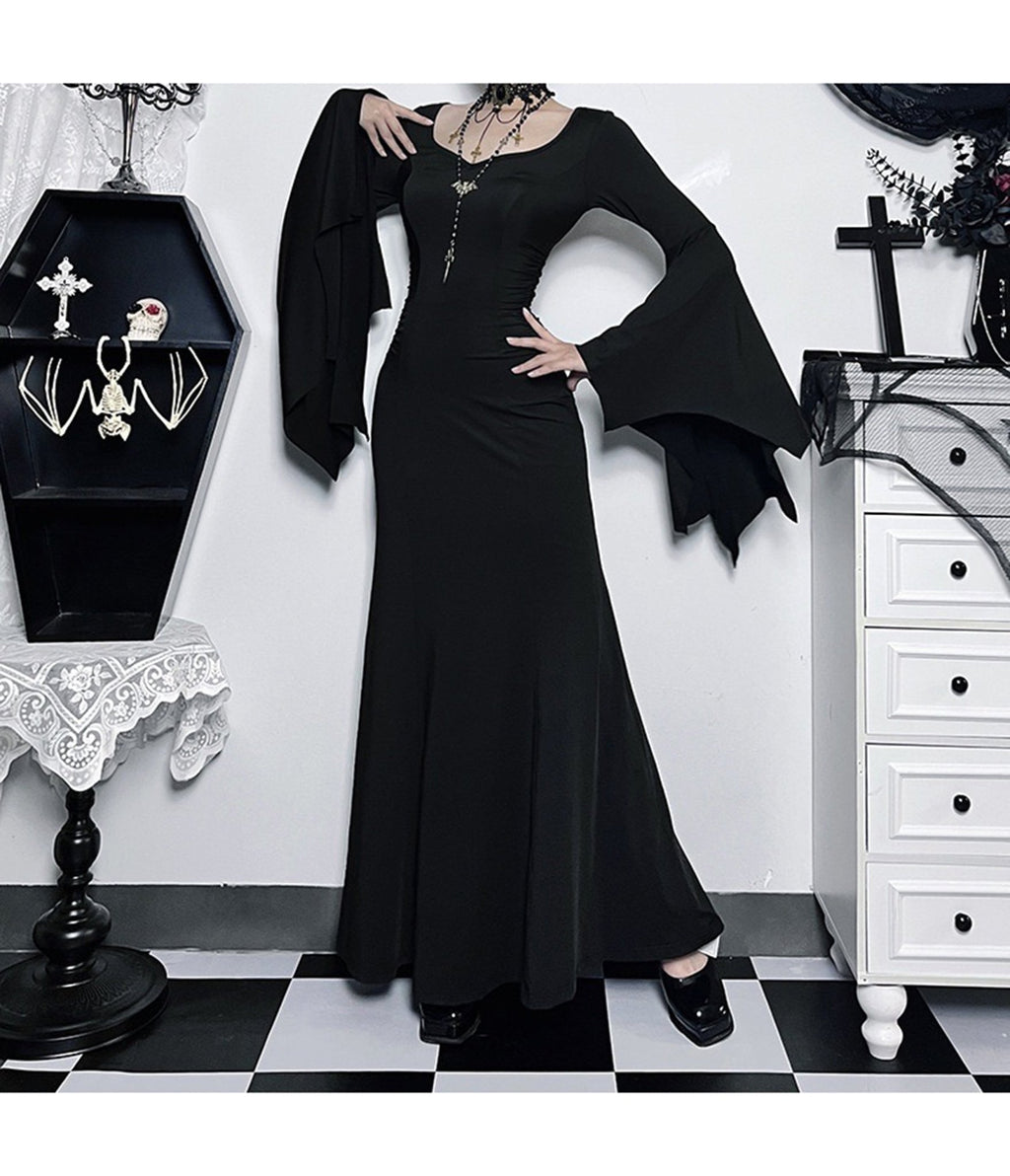 Black Gothic Bell Sleeve Vampire Maxi Dress - Unique Vintage - Womens, DRESSES, MAXI