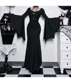 Black Gothic Bell Sleeve Vampire Maxi Dress - Unique Vintage - Womens, DRESSES, MAXI