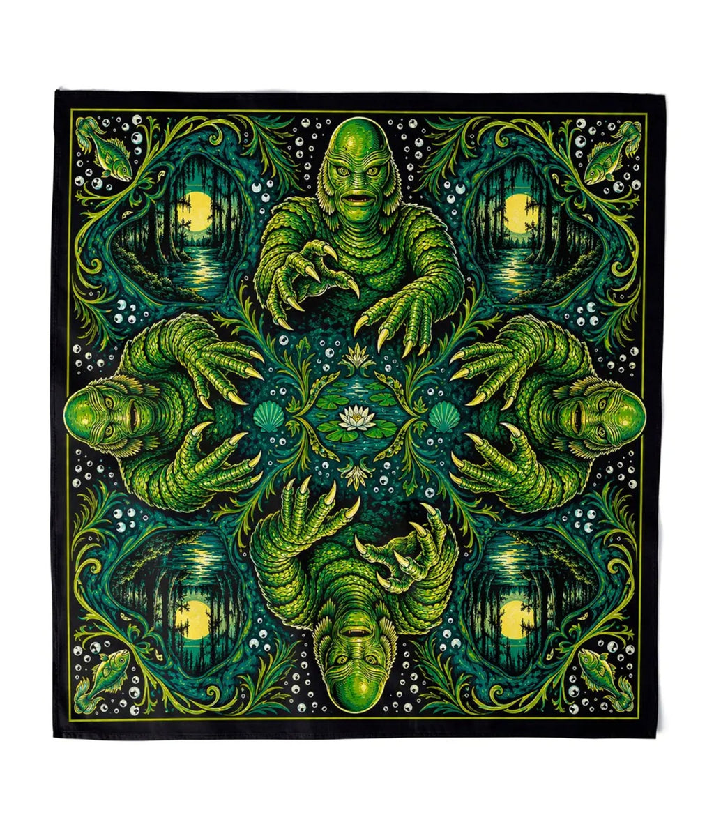 Black & Green Creature from the Black Lagoon Hair Scarf - Unique Vintage - Womens, ACCESSORIES, HAIR