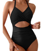 Black Halter Cutout One Piece Swimsuit - Unique Vintage - Womens, SWIM, 1 PC
