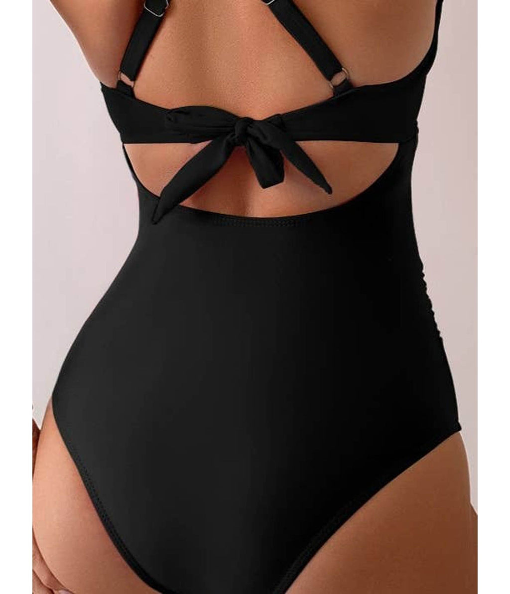 Black Halter Cutout One Piece Swimsuit - Unique Vintage - Womens, SWIM, 1 PC