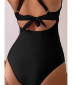 Black Halter Cutout One Piece Swimsuit - Unique Vintage - Womens, SWIM, 1 PC