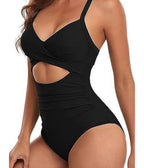 Black Halter Cutout One Piece Swimsuit - Unique Vintage - Womens, SWIM, 1 PC