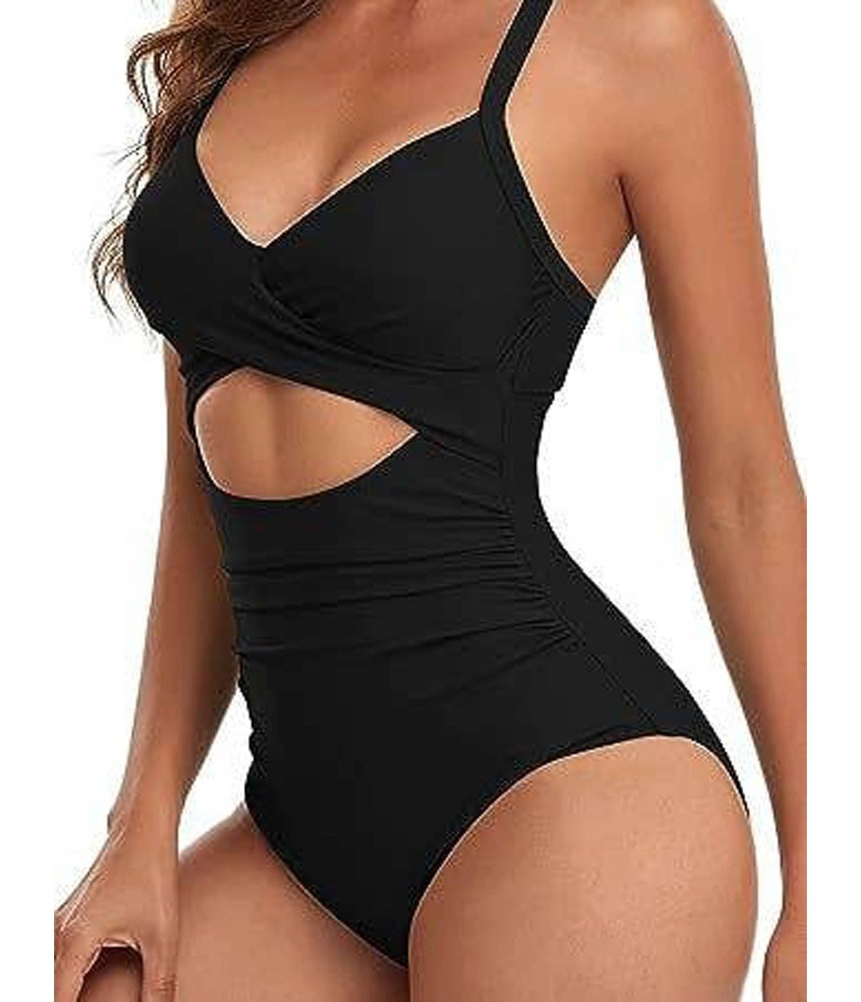 Black Halter Cutout One Piece Swimsuit - Unique Vintage - Womens, SWIM, 1 PC