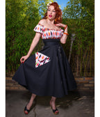Black Harlequin Pocket Swing Skirt - Unique Vintage - Womens, BOTTOMS, SKIRTS