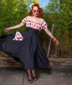 Black Harlequin Pocket Swing Skirt - Unique Vintage - Womens, BOTTOMS, SKIRTS