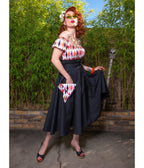 Black Harlequin Pocket Swing Skirt - Unique Vintage - Womens, BOTTOMS, SKIRTS