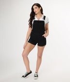 Black High Rise Overall Shorts - Unique Vintage - Womens, BOTTOMS, ROMPERS AND JUMPSUITS