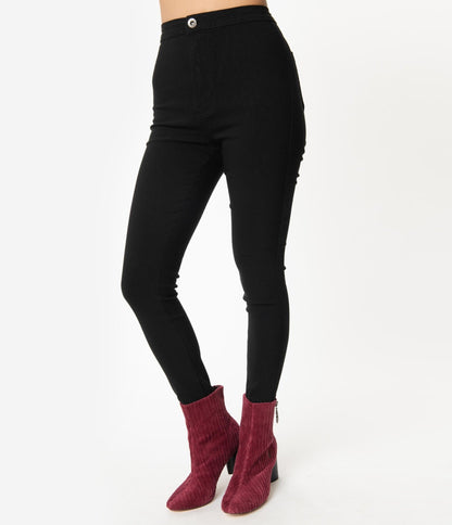 Black High Waist Cigarette Pants - Unique Vintage - Womens, BOTTOMS, PANTS