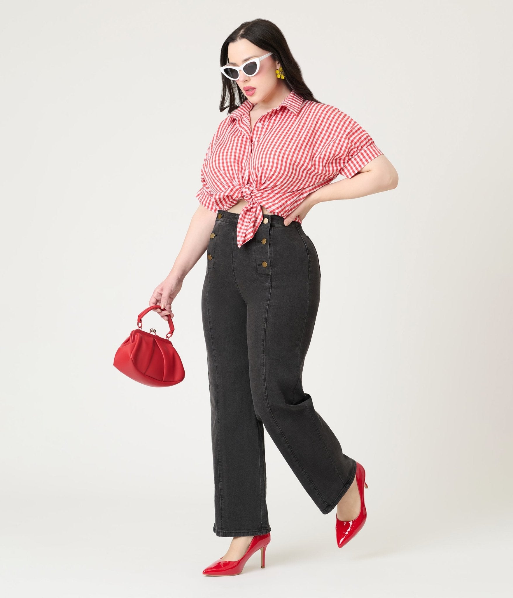 Black High Waisted Sailor Pants - Unique Vintage - Womens, BOTTOMS, PANTS