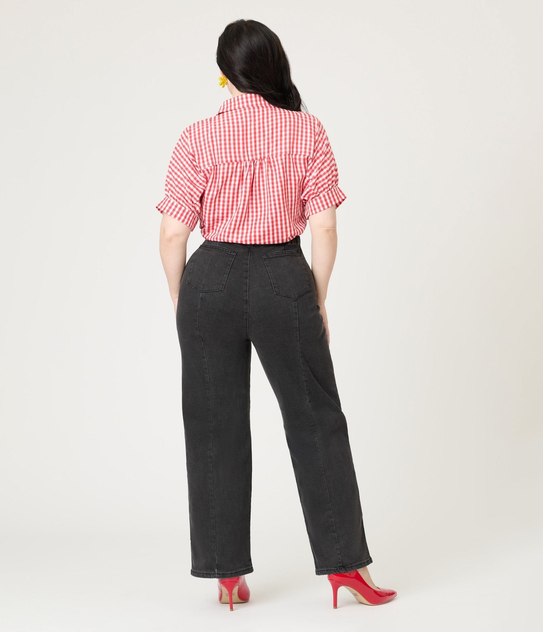Black High Waisted Sailor Pants - Unique Vintage - Womens, BOTTOMS, PANTS