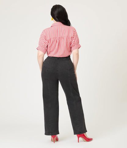 Black High Waisted Sailor Pants - Unique Vintage - Womens, BOTTOMS, PANTS