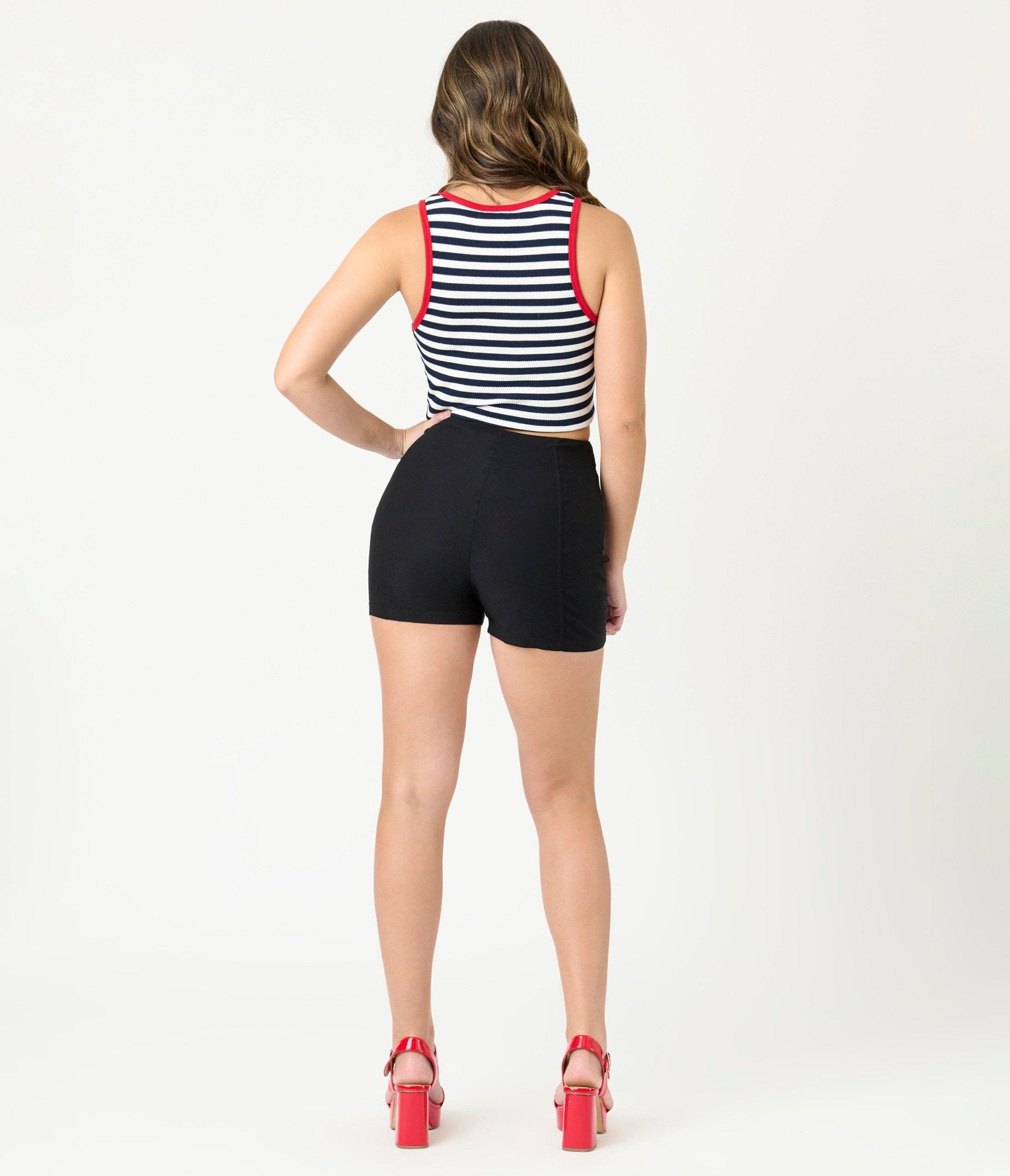 Black High Waisted Sailor Shorts - Unique Vintage - Womens, BOTTOMS, PANTS