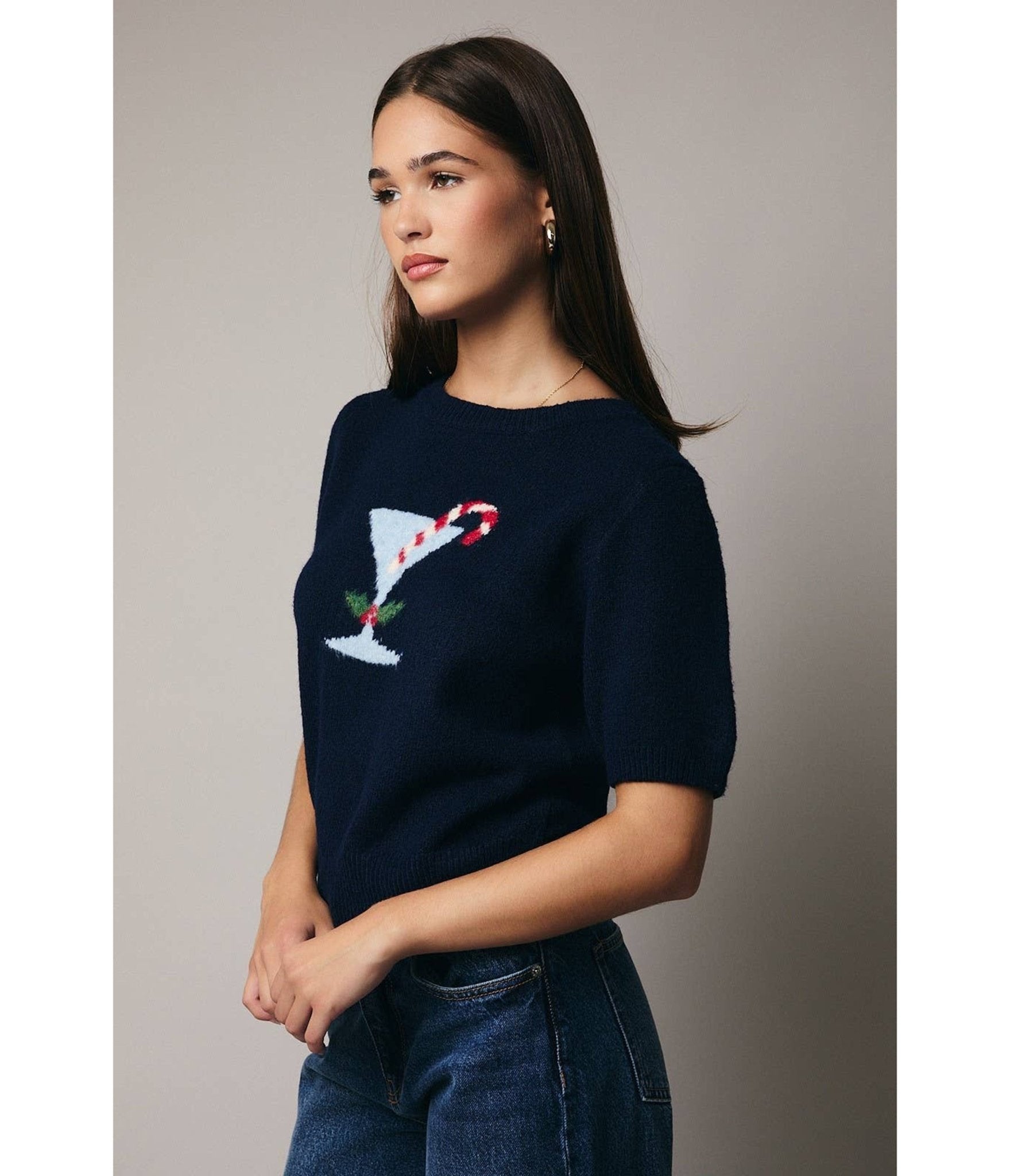 Black Holiday Martini Sweater - Unique Vintage - Womens, TOPS, SWEATERS