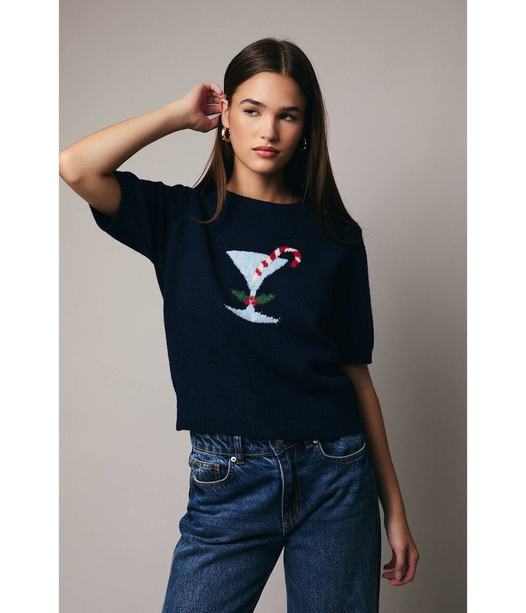 Black Holiday Martini Sweater - Unique Vintage - Womens, TOPS, SWEATERS