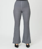 Black Houndstooth High Waist Flare Pants - Unique Vintage - Womens, BOTTOMS, PANTS
