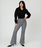 Black Houndstooth High Waist Flare Pants - Unique Vintage - Womens, BOTTOMS, PANTS