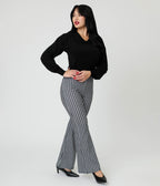 Black Houndstooth High Waist Flare Pants - Unique Vintage - Womens, BOTTOMS, PANTS
