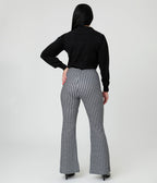 Black Houndstooth High Waist Flare Pants - Unique Vintage - Womens, BOTTOMS, PANTS
