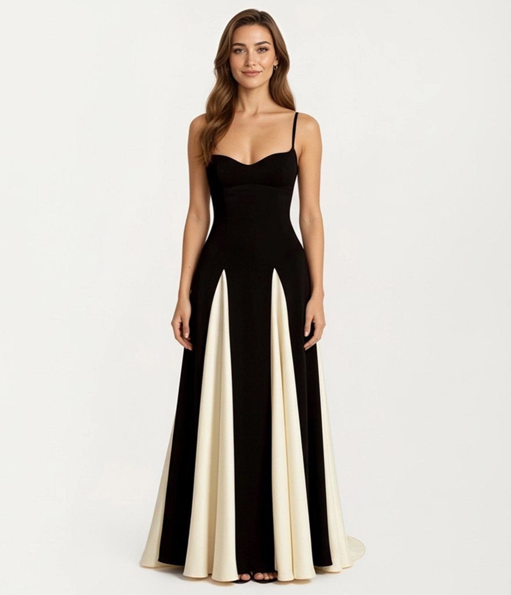 Black & Ivory Stripe Bridesmaid Gown - Unique Vintage - Womens, DRESSES, MAXI