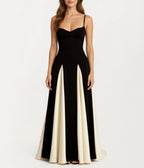 Black & Ivory Stripe Bridesmaid Gown - Unique Vintage - Womens, DRESSES, MAXI