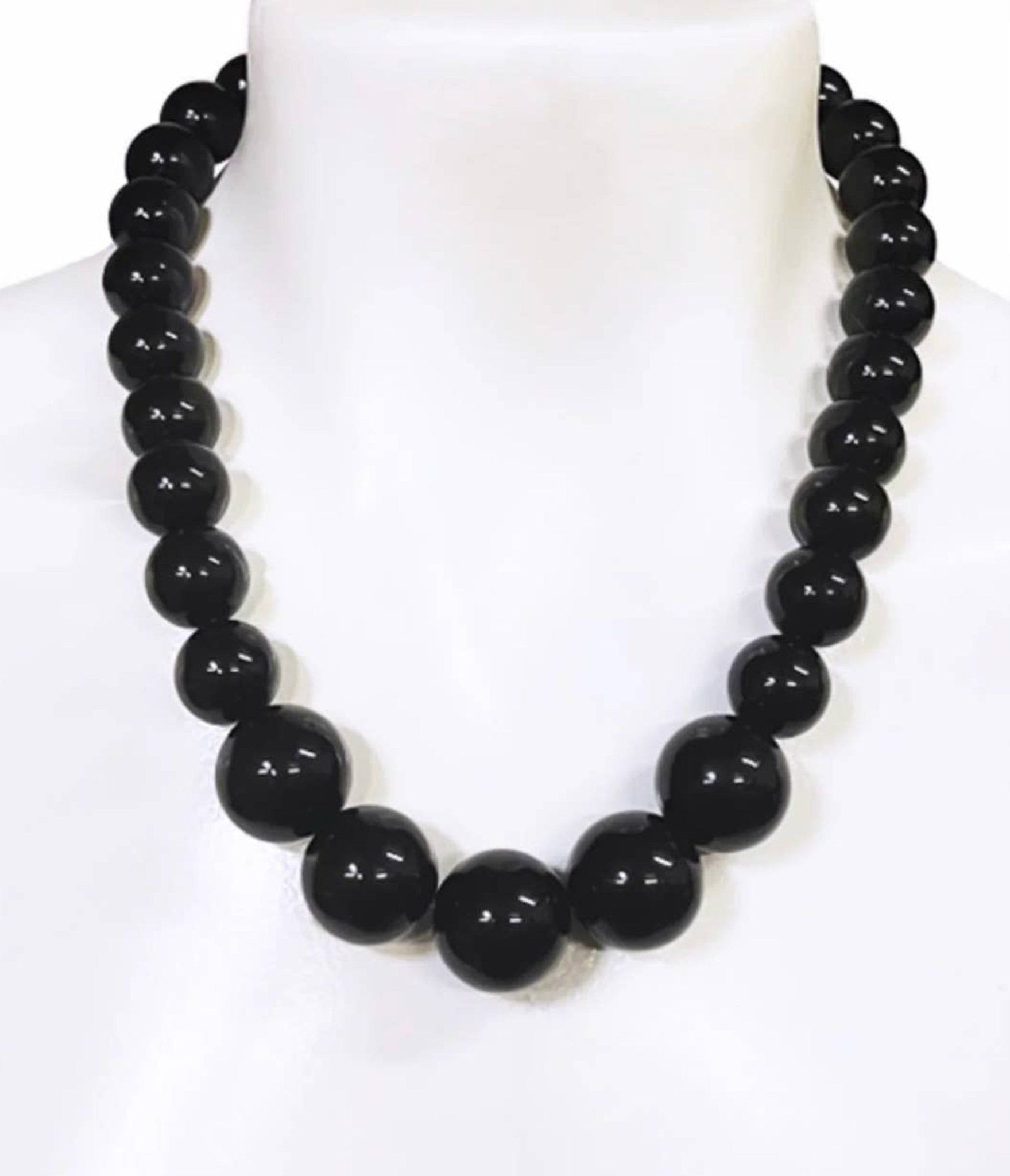 Black Jawbreaker Beaded Necklace - Unique Vintage - Womens, ACCESSORIES, JEWELRY