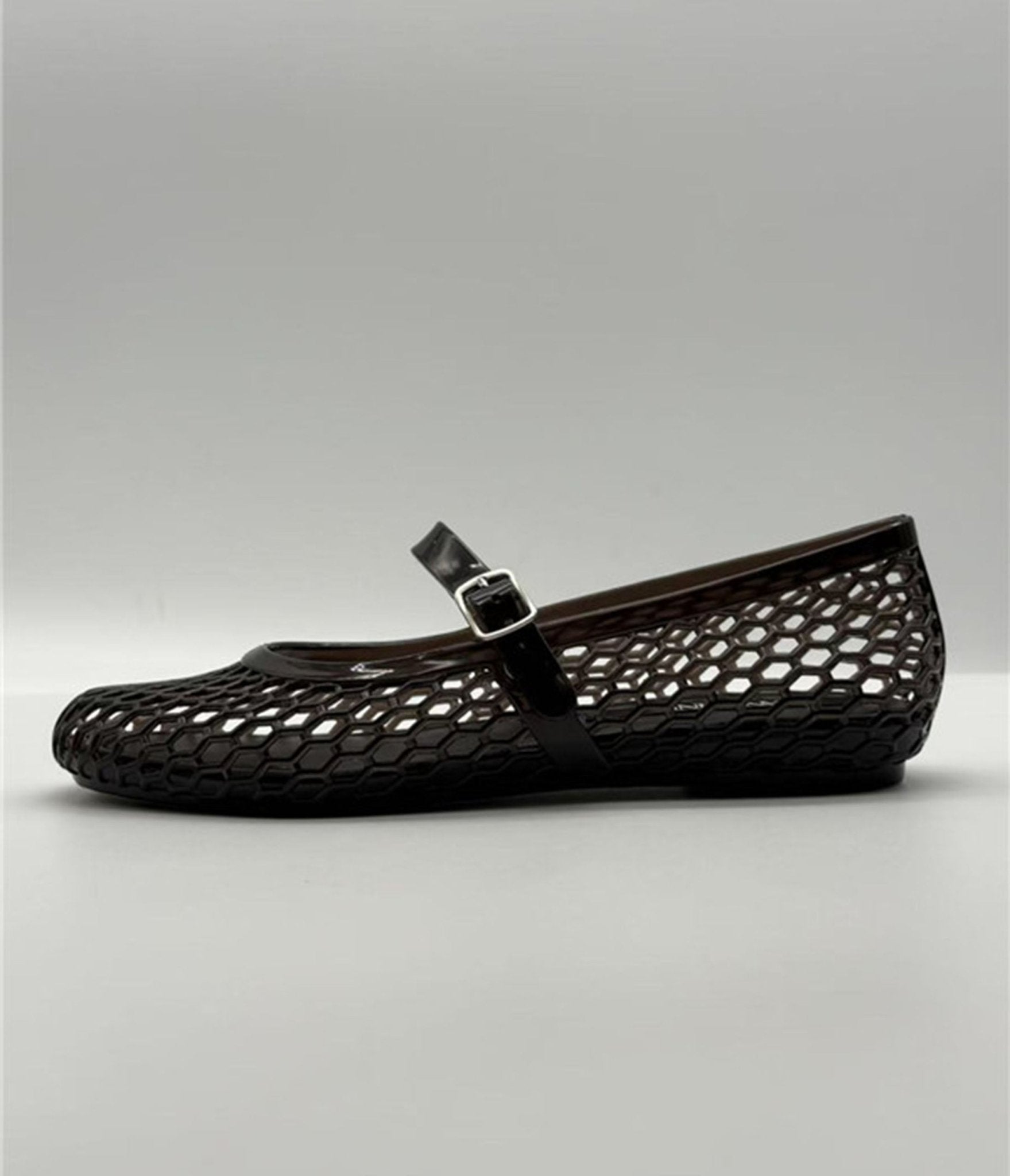 Black Jelly Cut Out Mary Jane Ballet Flats - Unique Vintage - Womens, SHOES, FLATS